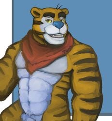 1boy abs anthro bandana biceps feline fur furry grin male male_only muscles pecs penis solo spectral-bat suggestive tiger tony_the_tiger