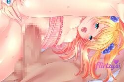 ai ai_art ai_artwork ai_assisted ai_generated blonde_hair blue_eyes bow breasts censored cleavage dress erect_nipples female flirtzy flirtzy.ai flirtzy_ai flirtzy_ai_art flirtzy_ai_artwork hair_ornament long_hair lying nude open_mouth penis saliva sex shirt solo spread_legs sweat tears topless twintails very_long_hair yuri