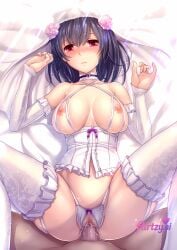 ai ai_art ai_assisted ai_generated blush breasts cleavage clothing collar cum dress female female flirtzy.ai flirtzy_ai gloves large_breasts lingerie nipples open_mouth panties pussy ribbon solo spread_legs stockings thighhighs underwear white_hair wide_hips