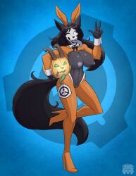 \\\\m/ alternate_costume animal_ears bare_shoulders black_hair blue_background bow bowtie breasts bunny_ears bunny_girl bunny_tail bunnysuit closed_eyes cosplay covered_nipples dark_nipples dark_skin detached_collar double_v female full_body gloves hand_on_hip high_heels huge_breasts large_breasts legs leotard lips lipstick long_hair long_legs makeup mole nipples pantyhose pasties shiny shiny_skin shoes signature slender_waist smile solo standing stiletto_heels strapless sunglasses tail thighs v very_long_hair wrist_cuffs