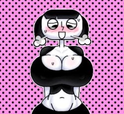 1girls alternate_version_available areolae blush blush_lines breasts breath chimpalicious female female_only horny horny_female huge_breasts looking_at_own_breasts nipples shorts social_interaction_trainer solo solo_female visible_breath