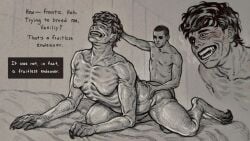 2boys anal anal_sex breeding_kink demon english_text fangs from_behind gay humanoid implied_anal male male_only male_with_breasts mini_giant monochrome no,_i'm_not_a_human pale_visitor protagonist_(no,_i'm_not_a_human) sharp_claws sharp_fingernails size_difference small_dom_big_sub small_top_big_bottom smaller_penetrating smaller_penetrating_bigger yaoi