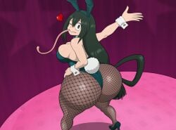 arm_up ass ass ass_bigger_than_head ass_bigger_than_torso ass_focus back_view big_ass big_ass_cheeks big_butt black_eyes boku_no_hero_academia bubble_butt bunny_ears bunny_girl bunny_tail bunnysuit curvy_figure fishnets green_hair heart large_hips long_hair long_tongue my_hero_academia narrow_waist round_ass seductive_look sexy_pose smile snakebd stage thick_legs thick_thighs tight_clothing tongue_out tsuyu_asui voluptuous wide_hips wink