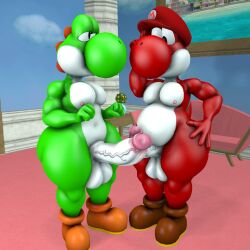 1:1 3d_(artwork) anthro balls bedroom_eyes big_balls big_penis clothing comparing comparing_penis digital_media_(artwork) dinosaur duo erection footwear footwear_only frottage genitals green_yoshi hat headgear headwear hi_res huge_balls huge_cock lizard logdoesrenders male male/male mario_bros mariyoshi_(logdoesrenders) mostly_nude narrowed_eyes nintendo nipples non-mammal_balls non-mammal_nipples overweight overweight_anthro overweight_male pecs penile penis penises_touching prehistoric_species red_yoshi reptile scalie seductive sex shoes shoes_only source_filmmaker_(artwork) thick_thighs yoshi yoshi_(character)