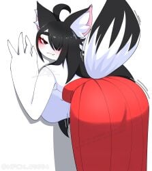 artist_signature asking_for_it asking_for_sex ass_shake bent_over black_eyes black_hair blushing breasts cat_face dress fat_ass female fox_ears fox_tail harmonious_japanese_dress japanese_clothes leaning_forward long_hair long_hair_female looking_back massive_breasts massive_hands mikage_(nfch_05054) nfch_05054 no_pupils no_sex red_dress shaking_ass shaking_butt sharp_teeth tall_female wanting_sex weird_hands white_body