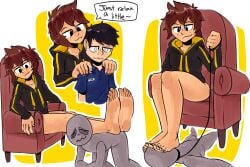 3boys alphamine_(goldenlewds) anonymous_male black_hair black_nails black_toenails bottomless brown_hair chair collar english_text feet feet_on_face feet_up femboy foot_fetish foot_focus footrest footstool gay grey_body hoodie hoodie_only human_footstool hypnosis leash leash_and_collar male_only maledom malesub massage mind_control nail_polish oc painted_nails painted_toenails partially_clothed ryan_(tinsay) shoulder_massage sitting slave smug soles speech_bubble spiral_eyes stepping_on_face text tinsay_(artist) yaoi
