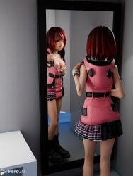 1girls blue_eyes breasts exposed_breasts female female_only ferd3d kairi kingdom_hearts looking_at_viewer mirror mirror_reflection red_hair showing_breasts square_enix stripping undressing undressing_self viewed_from_behind viewer_pov winking_at_viewer