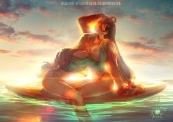 2girls aerith_gainsborough artist_logo artist_name big_breasts bikini black_hair blush braid braided_hair breast_size_difference breasts brown_hair cherryinthesun closed_eyes color eyebrows_visible_through_hair face_in_breasts fanon_couple female female/female female_only final_fantasy_vii full-face_blush half-closed_eyes hand_on_another's_shoulder higher_resolution_available large_breasts lens_flare lesbian_couple lighting mischievous_smile multiple_girls nipples partially_clothed romantic romantic_couple side_view sitting small_breasts smile sunset surfboard swimsuit tied_hair tifa_lockhart watermark wholesome yuri