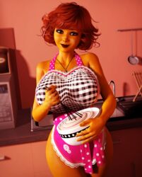 1girls 3d apron big_breasts black_eyes breasts brown_hair female female_only food maude_flanders milf naked_apron rasmus-the-owl solo solo_female the_simpsons whipped_cream yellow_skin