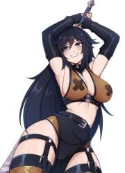 1girls adult adult_female arm_above_head arm_gloves arm_up armpit armpit_crease armpit_peek armpits arms_above_head arms_up belly belly_button big_breasts black_arm_gloves black_elbow_gloves black_gloves black_hair black_hair_female black_pasties breasts busty busty_female busty_girl character_request cleavage collarbone commission commission_art copyright_request cross_pasties curvaceous curvaceous_body curvaceous_female curvaceous_figure curvaceous_hips curvy curvy_body curvy_female curvy_figure curvy_hips digital_drawing digital_media elbow_gloves elbows female female_focus female_only fingernails fingers gloves hair_between_eyes hairless_armpits hand_above_head hand_up hands_above_head hands_up head_tilt high_resolution highres hourglass_figure large_breasts lean_figure lips long_hair looking_at_viewer looking_down looking_down_at_viewer mature mature_female midriff narrow_waist navel nipple_pasties oninuer parted_lips pasties plump_breasts purple_eyes purple_eyes_female shaved_armpits shoulders simple_background slender_body slender_waist slim_waist smile smiley_face smiling smiling_at_viewer solo standing thick_thighs thighs tilted_head upper_body white_background wide_hips