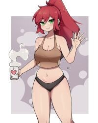 1girls bare_arms bare_belly bare_chest bare_hands bare_hips bare_legs bare_navel bare_shoulders bare_skin bare_thighs belly belly_button black_panties black_underwear blush blush_face blushing_at_viewer blushing_female blushing_lines breasts brown_background brown_camisole busty busty_female busty_girl camisole character_request cleavage closed_mouth_smile collarbone commission commission_art copyright_request curvaceous curvaceous_body curvaceous_female curvaceous_figure curvaceous_hips curvaceous_thighs curvy curvy_body curvy_female curvy_figure curvy_hips curvy_thighs digital_drawing digital_media elbows exposed_arms exposed_belly exposed_chest exposed_hips exposed_legs exposed_navel exposed_shoulders exposed_skin exposed_thighs eyebrows_visible_through_hair female female_focus female_only fingers green_eyes green_eyes_female groin hair_between_eyes half_naked half_nude high_resolution highres hourglass_figure large_breasts lean_figure long_hair looking_at_viewer midriff naked naked_female naked_woman narrow_waist navel nude nude_female nudity oninuer panties ponytail red_hair red_hair_female semi_nude shoulders simple_background slender_body slender_waist slim_waist smile smiley_face smiling smiling_at_viewer smirk solo standing thick_thighs thighs underwear underwear_only upper_body waving wide_hips