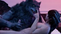 16:9 3d 3d_(artwork) anthro bed boop canid canine canis digital_media_(artwork) duo furniture handjob hi_res human human_on_anthro interspecies knot lythlune male male/male mammal mythological_canine mythological_creature mythology nose_boop penile penis romantic sex tongue tongue_out werecanid werecanine werecreature werewolf werewolf_the_apocalypse widescreen wolf world_of_darkness