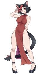 1girls animal_ear_fluff animal_ears animal_tail arm_up bare_arms bare_calves bare_hands bare_hips bare_knees bare_legs bare_shoulders bare_skin bare_thighs belly belly_button black_footwear black_hair black_hair_female black_high_heels black_shoes breasts busty busty_female busty_girl calves character_request closed_mouth_smile clothes collarbone commission commission_art copyright_request curvaceous curvaceous_body curvaceous_female curvaceous_figure curvaceous_hips curvaceous_thighs curvy curvy_body curvy_female curvy_figure curvy_hips curvy_thighs digital_drawing digital_media dress elbows exposed_arms exposed_hips exposed_legs exposed_shoulders exposed_skin exposed_thighs feet female female_focus female_only fingernails fingers footwear full_body groin hand_up head_tilt high_heels high_resolution highres hourglass_figure knees large_breasts lean_figure legs lips looking_at_viewer midriff narrow_waist navel oninuer outfit red_clothes red_dress red_eyes red_eyes_female red_outfit red_topwear shoes short_hair shoulders simple_background slender_body slender_waist slim_waist smile smiley_face smiling smiling_at_viewer smirk solo standing thick_thighs thighs tilted_head topwear white_background wide_hips