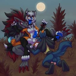 1:1 2024 3_fingers 3_toes 4_toes 5_fingers anal anal_sex animal_genitalia animal_penis anthro anthro_on_anthro anthro_penetrated anthro_penetrating anthro_penetrating_anthro anus arm_grab ass backsack ball_lick balls barefoot biped black_body black_fur blue_balls blue_body blue_eyes blue_fur blue_pawpads blue_penis bodily_fluids canid canine canine_genitalia canine_penis claws collar conroy countershade_fur countershading cum cum_in_ass cum_inside cum_while_penetrated digital_media_(artwork) erection eye_contact eyewear fangs feet fingers fluffy fluffy_tail fox full_moon fur generation_4_pokemon generation_5_pokemon genital_fluids genitals glasses grass green_eyes group group_sex hair hi_res interspecies kneeling knot licking looking_at_another looking_at_partner lucario male male/male male_anthro male_penetrated male_penetrating male_penetrating_male mammal moon mostly_nude_anthro mostly_nude_male night nintendo open_mouth oral orange_body orange_fur outside outside_sex pawpads paws penetration penile penile_penetration penis penis_in_ass plant pokemon pokemon_(species) pokephilia red_eyes sex sheath sitting sky smile smirk spookybooty spread_legs spreading tail teeth teeth_showing threesome toes tongue tongue_out trio white_balls white_body white_countershading white_fur zoroark