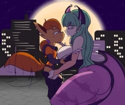 1boy 1girls absurd_res after_kiss age_difference alternate_version_available animal_ears animal_print anthro ass bare_shoulders bat_print bat_wings big_ass big_breasts black_leotard blush bodily_fluids breasts bridal_gauntlets brown_hair bulge canid canine capcom city cleavage darkstalkers demon demon_girl demon_humanoid duo elbow_gloves female fox full_moon gloves green_eyes green_hair head_wings heart_cutout hi_res highleg highleg_leotard huge_ass huge_breasts humanoid jascoe-sauce kissing large_ass large_breasts leotard long_hair low_wings male male/female mammal moon moonlight morrigan_aensland night night_sky original_character outdoors pantyhose penis print_legwear purple_legwear purple_wings red_leotard red_moon saliva saliva_string saliva_trail short_hair sky small_but_hung starry_sky straight succubus tail thick_thighs undressing_another wings xavier_jascoe