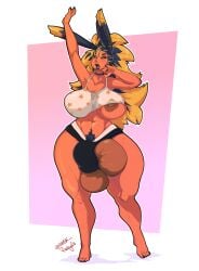 1futa animal_ears black_sclera breasts bunny_ears bunny_girl dark-skinned_futa dark_skin female final_fantasy_xiv futa_only futanari humanoid humanoid_penis intersex kemonomimi penis solo sylvia_kizann tagme viera