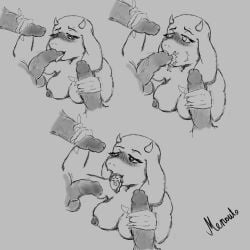 blowbang blowjob blush cum cum_in_mouth female furry horn menouto milf tagme toriel undertale_(series)