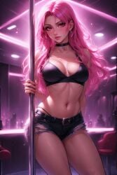 big_ass big_breasts big_breasts big_butt blush breath female female_only girl hot_breath lingerie piercings pink_eyes pink_hair slim_waist slut stripper stripper_pole thick_thighs