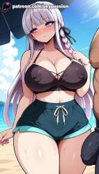 1boy 1girls 2025 ai_assisted ai_generated anime artist_name bangs beach big_breasts big_chest blue_nails blue_sky blunt_bangs blush braid breast breasts bulge bust busty chest cloud cloudy_sky covered_nipples danganronpa day erection erection_under_clothes eyebrows_visible_through_hair fat female hair_ribbon hi_res high_quality high_resolution highres kirigiri_kyouko large_breasts long_hair male multiple_boys nail_polish navel ocean outdoors patreon patreon_username plump purple_eyes purple_nails ribbon short_shorts shorts sky skypassion solo_focus stable_diffusion straight sweat thick_thighs thighs umbrella watermark