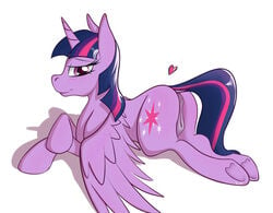 2016 alicorn anatomically_correct anatomically_correct_pussy animal_genitalia animal_pussy anus ass cutie_mark equine equine_pussy fanch1 female feral friendship_is_magic hair heart horn looking_at_viewer lying mammal my_little_pony pussy simple_background solo twilight_sparkle_(mlp) white_background wings