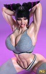 1girls 3d ass big_ass big_breasts black_hair breasts capcom cleavage female female_only hagiwara_studio huge_nipples juri_han solo street_fighter street_fighter_6 thick_thighs voluptuous wide_hips