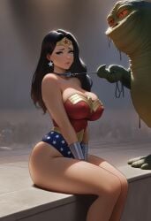 ai ai_generated bondage collar jabba_the_hutt leash leash_pull phophopho phophopho(artist) superheroine wonder_woman