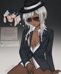 2girls artist_name artist_upload blue_hair blue_lipstick bottomless breasts chance_(forsaken) cleavage dark-skinned_female fan_design fedora female female_only forsaken_(roblox) ganvicyaoi genderswap_(mtf) grey_hair guest_1337_(forsaken) headcanon human humanized lesbian lesbians light-skinned_female masturbation medium_breasts partially_clothed pussy pussy_juice request roblox roblox_game robloxian rubbing_pussy rule_63 self_upload smudged_lipstick strawpage strawpage_request suit suit_and_tie suit_jacket sunglasses thinking_about_another thinking_of_someone_else thought_bubble tie unbuttoned unbuttoned_shirt untied_tie yuri