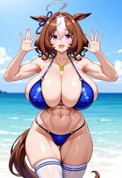 1girls ai_generated big_breasts bikini breasts brown civitai covered_nipples detached_sleeves female hair hexagon_print horse_ears horse_girl horse_tail large_breasts light-skinned_female light_ meisho_doto_(umamusume) short_hair skimpy_bikini skimpy_clothes skin solo umamusume umamusume_pretty_derby white_hair