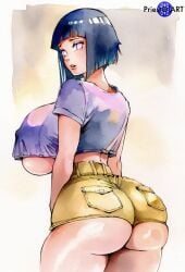 1girls ai_generated bob_cut boruto:_naruto_next_generations busty color crop_top curvy curvy_female curvy_figure female female_only high-waist_shorts huge_ass huge_breasts hyuuga_hinata khaki_shorts naruto_(series) priestofart short_hair simple_background solo solo_female tagme tagme_(artist) tagme_(character) thighs watercolour_(artwork) watermark wide_hips