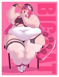 bbw belly_button belly_button_visible_through_clothing big_ass big_belly big_butt big_thighs eating fat fat_arms fat_ass fat_belly fat_butt fat_face fat_female fat_fetish fat_folds fat_rolls fat_thighs hololive hololive_english kemonomimi love_handles obese obese_female overweight overweight_female raora_panthera rift_ninja ssbbw tail thick_thighs thighs vtuber
