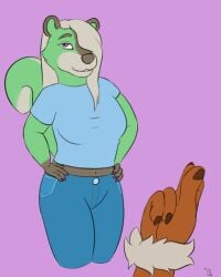 4:5 animated anthro belly big_belly big_breasts big_nipples bottomwear breasts clothing denim denim_bottomwear denim_clothing duo female huge_belly hyper hyper_pregnancy jeans male male/female mammal mephitid multiple_scenes nipples nude pants pickles-hyena pistachio_(pickles_hyena) pregnancy_progression pregnant pregnant_anthro pregnant_female rapid_pregnancy shirt short_playtime skunk snapping solo topwear