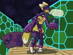 animate_inanimate bandai_namco bondage bound breasts bulge clothing digimon digimon_(species) female furry gag gagged goo_creature handwear hi_res intersex kuromaru legwear living_clothing lock_symbol mask mittens nipples null_bulge pasties renamon restraints tagme thigh_highs trapknight