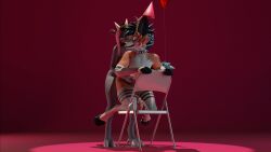 3d_(artwork) absurd_res anal anal_sex anthro balloon birthday bodily_fluids bovid caprine clothing cum digital_media_(artwork) duo female folding_chair genital_fluids goat gynomorph hat headgear headwear hi_res horn inflatable intersex intersex/male lagomorph male male/female mammal party_hat penetration rose_(rosethegoat) sany_van_fox sanythefox sex wings wolpertinger