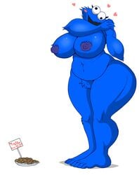 blue_fur cookie cookie_monster dialogue female food fur heart nipples plate rule_63 sesame_street sign toes wide_hips zp92