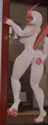 3d_(artwork) absol absurd_res anthro anus areola ass breasts centerfold digital_media_(artwork) doorway english_text eyebrows female generation_3_pokemon genitals green_eyes grin hi_res horn looking_at_viewer nintendo nipples nude pawpads paws pokemon pokemon_(species) pokemorph pussy raised_eyebrow red_areola red_nipples rose_duskclaw shiny_pokemon smile solo tail text vulva zero3delta