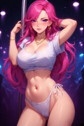 big_ass big_breasts big_breasts big_butt blush breath female female_only girl hot_breath lingerie piercings pink_eyes pink_hair slim_waist slut stripper stripper_pole thick_thighs
