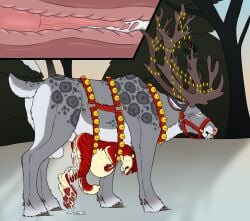 anal anal_sex angel_(velvetvlade) animal_genitalia animal_penis anthro anthro_on_feral anthro_penetrated belly belly_riding big_belly big_fangs bodily_fluids bound cervine_genitalia cervine_penis closed_eyes cum cum_in_ass cum_inside cum_on_feet cum_on_ground cum_on_leg deer duo fangs feet felid feral feral_penetrating feral_penetrating_anthro fur genital_fluids genitals green_eyes hi_res inflation inflation internal killthe_demon male male/male male_penetrated male_penetrating male_penetrating_male mammal narrowed_eyes nude open_mouth outside penetration penile penile_penetration penis penis_in_ass plant red_body red_fur sex side_view spotted_back striped_arms striped_back striped_body striped_fur striped_legs stripes teeth tongue tongue_out tree yellow_body yellow_fur zoophilia