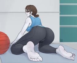 1girls background behind_view big_ass brown_eyes brown_hair casual cleavage cynder_koi feet feet_fetish female female_only fit fit_female human large_hair nintendo ponytail self_upload white_body white_skin wide_hips wii_fit wii_fit_trainer wii_fit_trainer_(female) yoga_pants