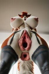 ai_generated anthro anus breasts female fox furry furrypornaddiction gaping gaping_anus gaping_pussy garter_straps huge_anus huge_ass huge_pussy hyper hyper_anus hyper_pussy lingerie looking_down looking_down_at_viewer nipples puffy_anus pussy solo