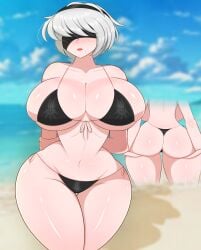 1girls android ass ass_focus back_view beach big_ass big_breasts bikini blindfold blindfolded blush breasts breasts_bigger_than_head busty busty_female curvy curvy_female curvy_figure female gothtrishy headband huge_breasts light-skinned_female light_skin lipstick messy_hair mole_under_mouth multiple_views nier:_automata pale-skinned_female pale_skin panties red_lipstick robot robot_girl robot_humanoid shiny_ass shiny_breasts shiny_skin short_hair skindentation small_waist string_bikini thick thick_ass thick_thighs thighs white_hair yorha_2b