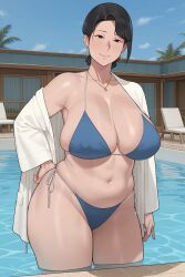 ai_generated big_breasts bikini blue_bikini breasts female friends_mother milf mother ntrman pool sole_female