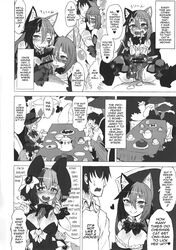 ahe_gao cat_ears cat_girl censored cheshire_cat cheshire_cat's_welcome_to_wonderland cheshire_cat_(monster_girl_encyclopedia) collaborative_fellatio comic doujin english_text fellatio mind_break monster_girl_encyclopedia oral sex straight tagme text