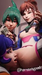 3girls cunnilingus d.va hamsterisgood juno_(overwatch) kiriko_(overwatch) multiple_girls oral pussy_juice tagme yuri