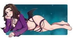 1girls arm_support bare_belly bare_calves bare_hands bare_hips bare_knees bare_legs bare_midriff bare_navel bare_skin bare_soles bare_thighs bare_toes barefoot belly belly_button breasts brown_eyebrows brown_eyes brown_eyes_female brown_hair brown_hair_female calves character_request collarbone commission commission_art copyright_request curvaceous curvaceous_body curvaceous_female curvaceous_figure curvaceous_hips curvaceous_thighs curvy curvy_body curvy_female curvy_figure curvy_hips curvy_thighs digital_drawing digital_media exposed_belly exposed_hips exposed_legs exposed_midriff exposed_navel exposed_skin exposed_thighs exposed_toes feet female female_focus female_only fingers full_body groin head_tilt high_resolution highres hourglass_figure knees large_breasts lean_figure legs lips long_hair looking_at_viewer lying lying_down lying_on_floor lying_on_ground lying_on_side midriff narrow_waist navel on_side oninuer parted_bangs shoulders simple_background slender_body slender_waist slim_waist solo thick_thighs thighband thighs tilted_head toes wide_hips