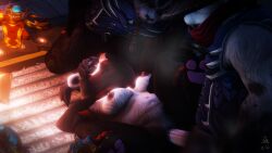 16:9 3d_(artwork) 4k absurd_res anthro bear blizzard_entertainment bodily_fluids breasts clothed clothing digital_media_(artwork) female fur genital_fluids genitals group group_sex hi_res male male/female mammal nude pandaren penetration penis sex trio warcraft widescreen zatoart