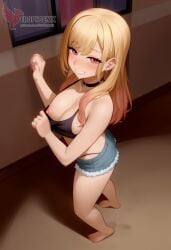 1girls 2d ai_generated ass big_ass big_breasts bikini_top breasts cutoffs denim_shorts erophoenix female female_focus full_body gyaru kitagawa_marin looking_at_viewer looking_back nude pale_skinned_female patreon_username smile solo solo_female sono_bisque_doll_wa_koi_wo_suru sweat swimsuit thick thick_thighs uncensored