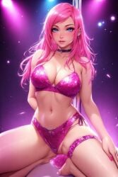 big_ass big_breasts big_breasts big_butt blush breath female female_only girl hot_breath lingerie piercings pink_eyes pink_hair slim_waist slut stripper stripper_pole thick_thighs