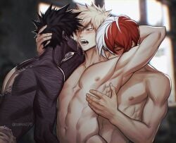 3boys abs adam's_apple anal arm_behind_head arm_on_another's_head arm_up armpits back bakugou_katsuki biceps black_hair blonde_hair blush boku_no_hero_academia boy_sandwich brothers burn_scar closed_eyes collarbone completely_nude cropped dabi_(boku_no_hero_academia) drooling ear_piercing fangs gay gay_male group_sex hashtag-only_commentary highres incest looking_at_another male male_focus male_penetrated mmm_threesome multicolored_hair multiple_boys multiple_piercings nape navel nipples nude open_mouth paid_reward_available pectorals piercing red_eyes red_hair saika076 saliva sandwiched scar scar_on_arm scar_on_chest scar_on_face scar_on_neck sex sex_from_behind short_hair siblings spiked_hair split-color_hair stapled teeth threesome todoroki_shoto toned toned_male tongue twitter_username two-tone_hair upper_body white_hair yaoi