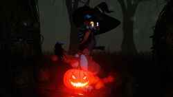 16:9 3d_(artwork) 4k absurd_res anal anal_sex anthro bodily_fluids clothing cum digital_media_(artwork) food fruit genital_fluids genitals hat headgear headwear hi_res horn jack-o'-lantern lagomorph male mammal penetration penis plant pumpkin pumpkin_masturbation sany_van_fox sanythefox solo widescreen wings witch_hat wolpertinger