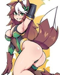 1girls ahoge animal_ear_fluff animal_ears animal_tail antenna_hair arm_behind_head arm_gloves arm_support armpit armpit_crease armpit_peek armpits ass ass ass_cleavage back big_breasts black_arm_gloves black_elbow_gloves black_gloves breasts brown_hair brown_hair_female bubble_ass bubble_butt busty busty_female busty_girl butt_crack character_request collarbone commission commission_art copyright_request digital_drawing digital_media elbow_gloves elbows eyebrows_visible_through_hair female female_focus female_only gloves green_eyes green_eyes_female groin hair_between_eyes hairless_armpits hand_behind_head high_resolution highres hourglass_figure large_breasts lean_figure long_hair looking_at_viewer multicolored_hair narrow_waist oninuer plump_breasts shaved_armpits shoulders simple_background sitting slender_body slender_waist slim_waist smile smiley_face smiling smiling_at_viewer solo thick_thighs thighs upper_body white_background white_hair white_hair_female wide_hips